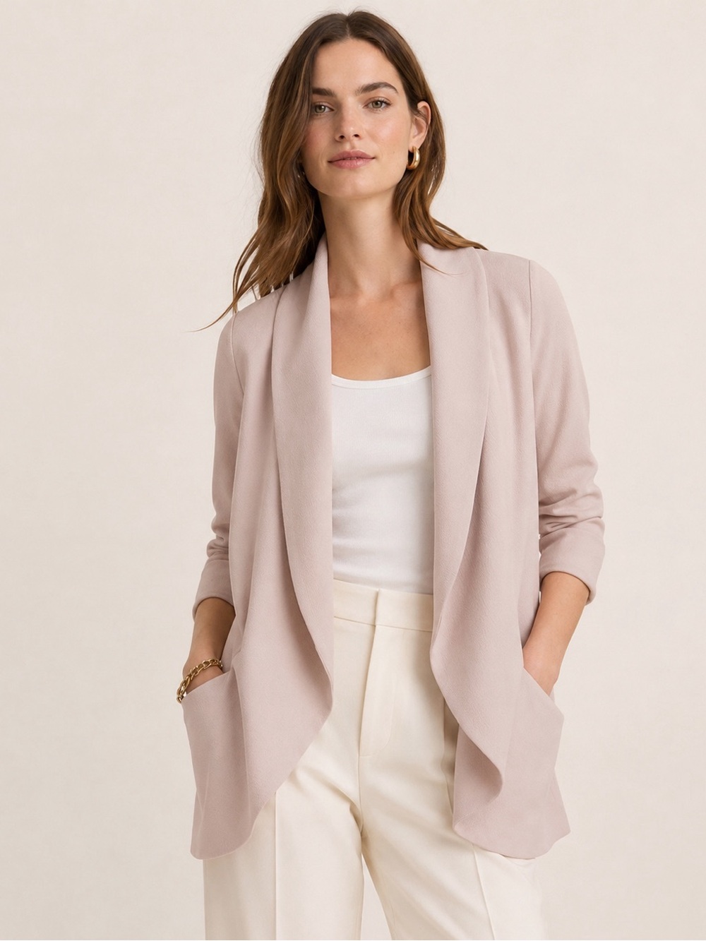 Wilfred Aritzia Woman Pale Pink Open Blazer Jacket US0 Classic Preppy Minimal